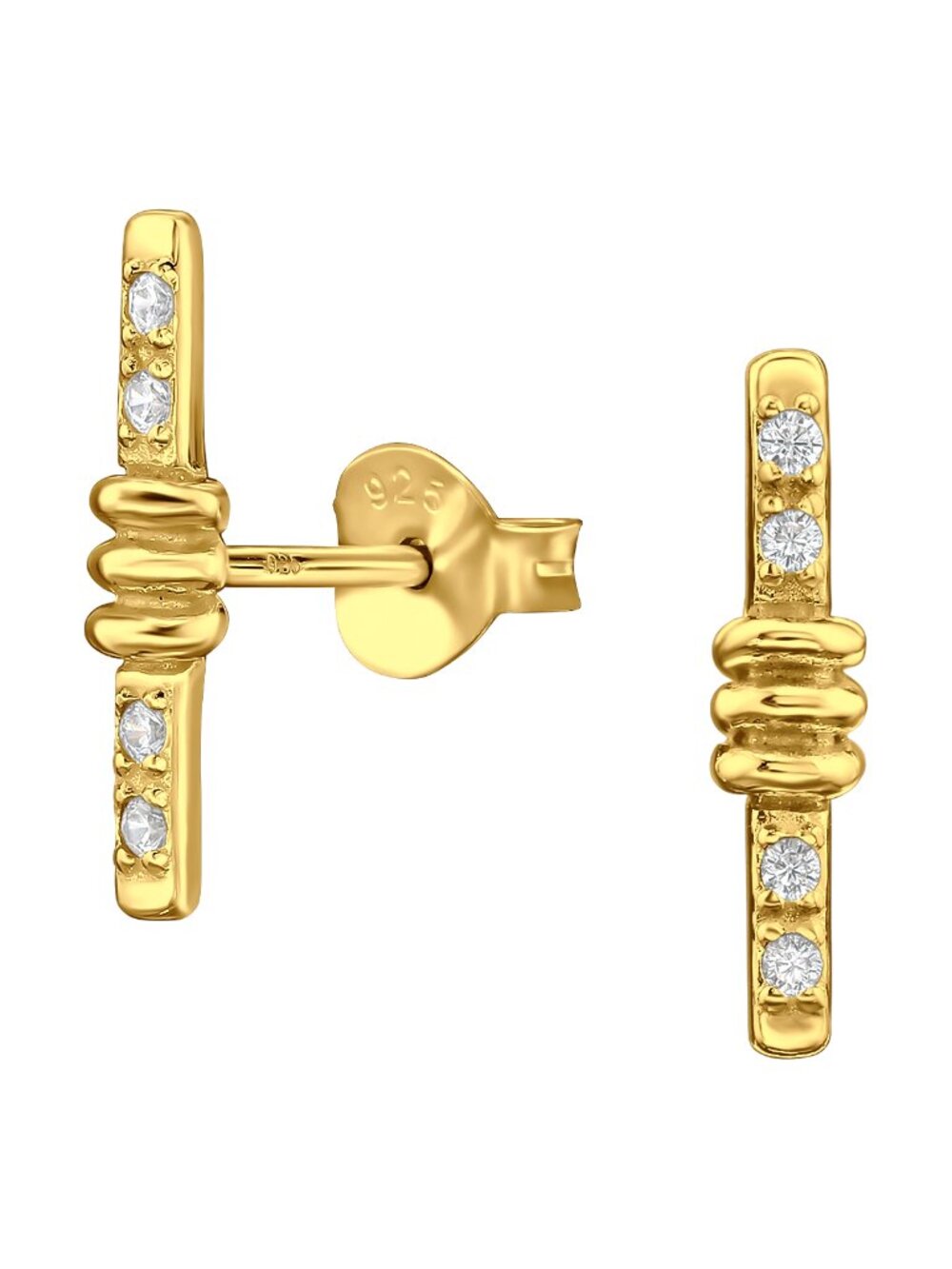 14k Gold Vermeil Straight Bar Crystal Earrings